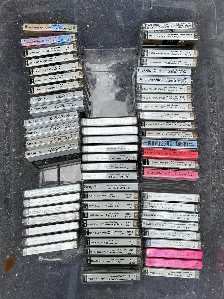 dogsstolethings's tweet photo. Tapes are back, bigtime! Will ship this collection to you no charge if you’re interested, let me know. Mostly Phish, some Dead, Strangefolk, Percy Hill🎵 https://t.co/TFVkevHqUL
