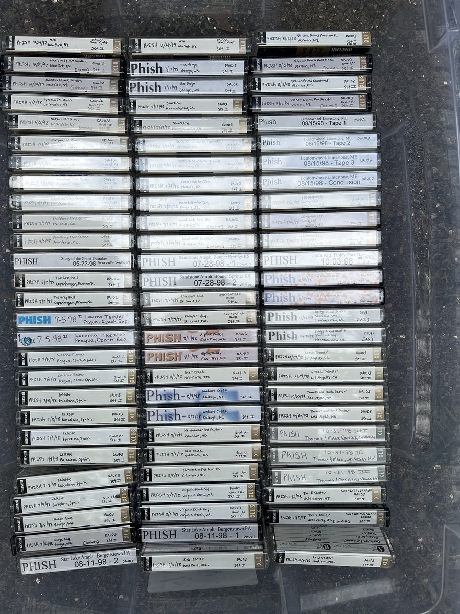 dogsstolethings's tweet photo. Tapes are back, bigtime! Will ship this collection to you no charge if you’re interested, let me know. Mostly Phish, some Dead, Strangefolk, Percy Hill🎵 https://t.co/TFVkevHqUL