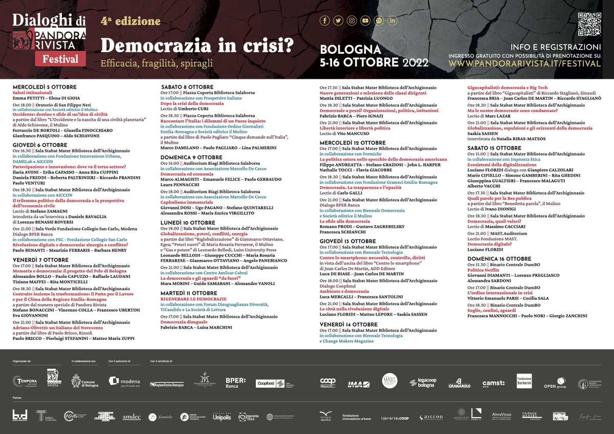In uno sguardo il programma completo del Festival di Pandora Rivista, dal 5 al 16 ottobre a Bologna!

INFO E REGISTRAZIONI AGLI EVENTI: pandorarivista.it/festival
