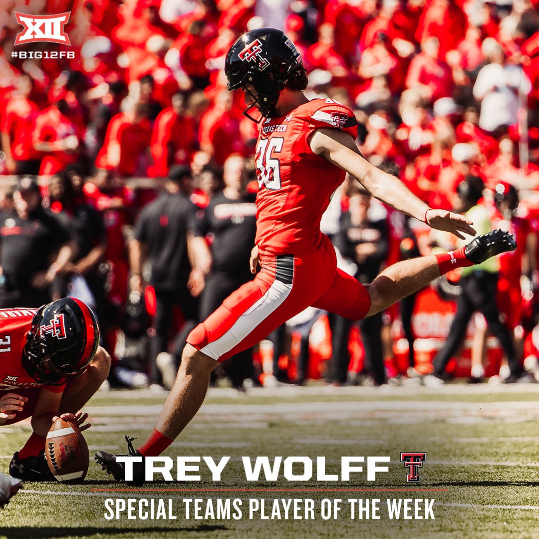 🏈 #Big12FB Special Teams Player of the Week 🏈 Trey Wolff, @TexasTechFB 📰 big12.us/3xTux9x