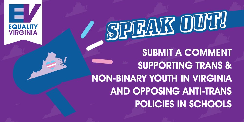 EqualityVA's tweet photo. The #Virginia Dept. of Education’s proposed 2022 policies rolling back protections for trans students and requiring discriminatory treatment will hurt trans &amp; non-binary youth – no question about it. We must block them – use your voice: https://t.co/Cg6EoTXQrU #TransYouthBelongVA https://t.co/VlZICT3eTm