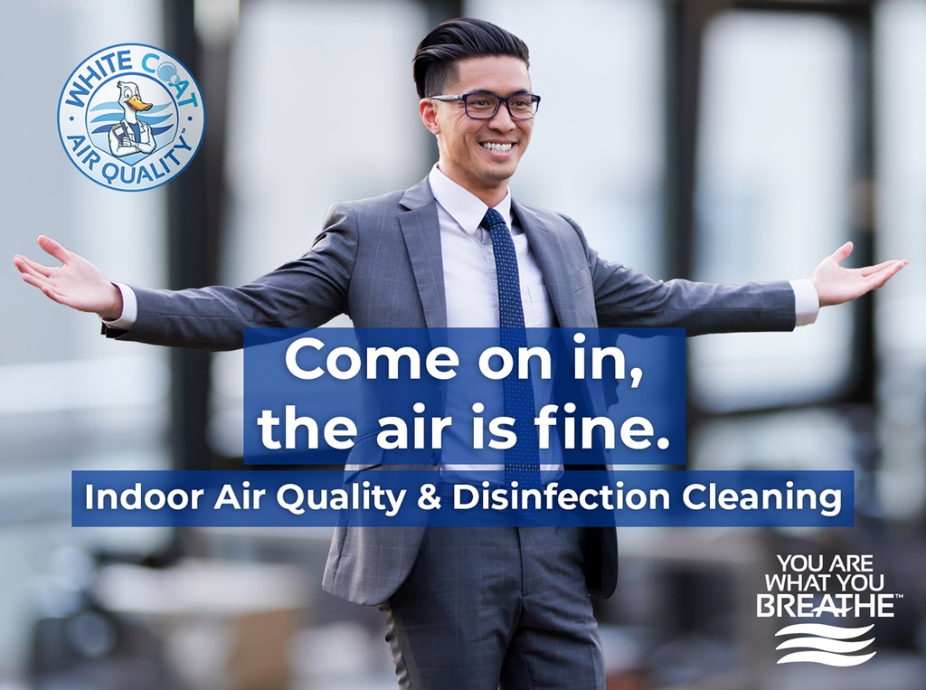 WDisinfecting's tweet photo. Come on in, the air is fine! White Coat provides #indoorairquality services to keep the air in schools &amp; offices safe from viruses, bacteria &amp; VOCs. We offer #UVGI for AC ducts &amp; 6-stage Air Disinfectors for a chemical free #airquality solution. 

#IAQ #heallty #airpurifiers https://t.co/wkfkdkKKXk