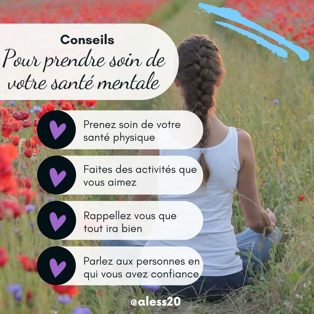 alesstwenty's tweet photo. Conseils pour prendre soin de votre santé mentale 🧠 🫶 🧘 

#santémentale #entreprenariat #meditation #motivation #entrepreunariat https://t.co/n3c5gVIXFa