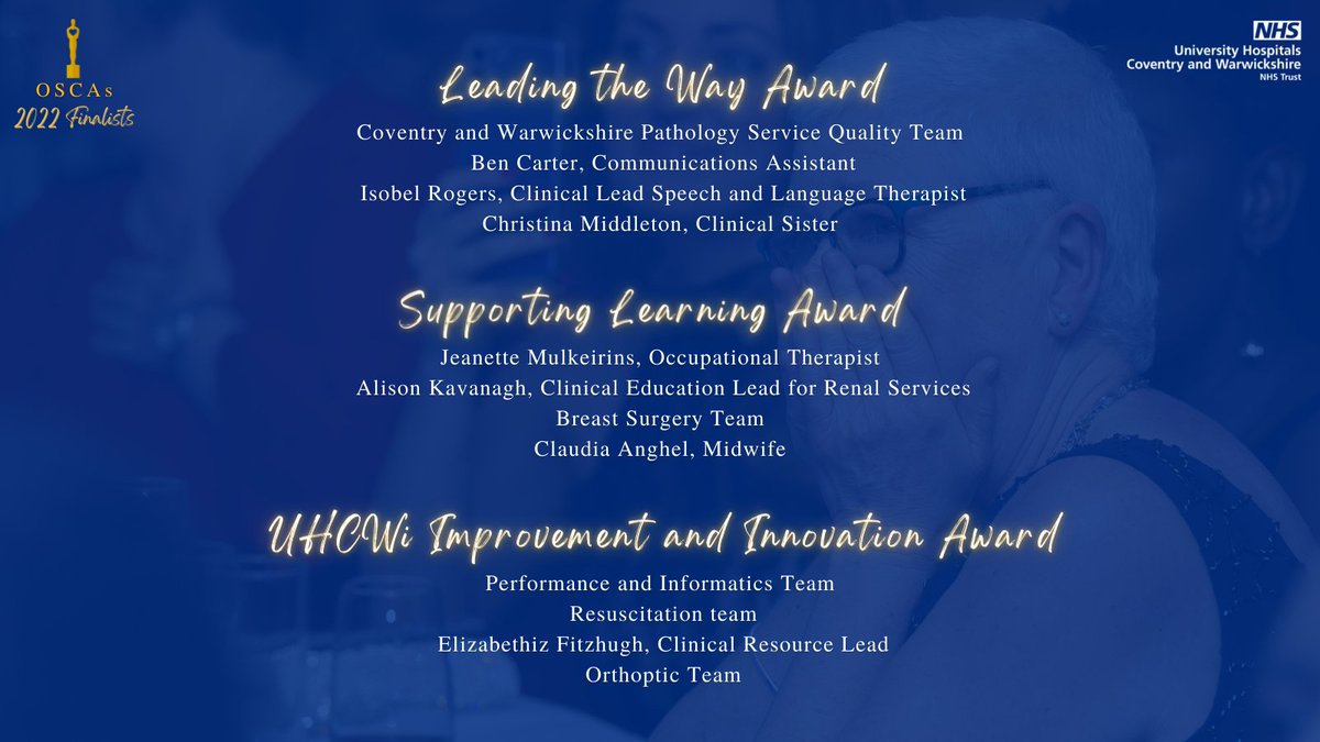 nhsuhcw's tweet photo. We are excited to reveal the shortlist for our Outstanding Service and Care Awards 2022 🏆

This year we received a record number of nominations from staff and members of the public, recognising the amazing individuals and teams at UHCW.

Congratulations to all our finalists 🎉 https://t.co/TfmclsoADW