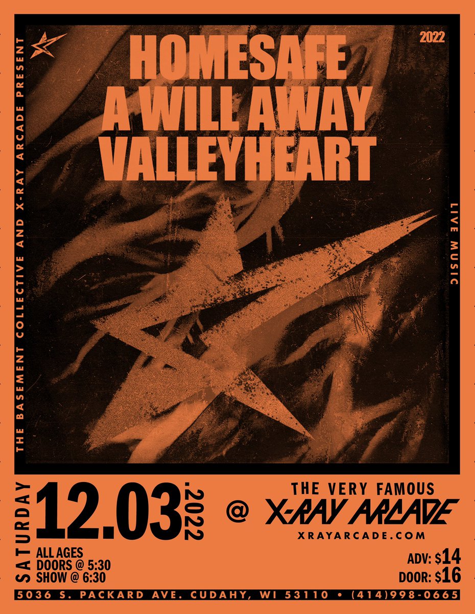 stoked to announce <a href="/homesafeIL/">Homesafe</a>, <a href="/awillawayct/">A Will Away</a> and <a href="/valleyheartma/">Valleyheart</a> will be playing xray on december 3rd! can i get an RT or what?

tix: etix.com/ticket/p/51862…