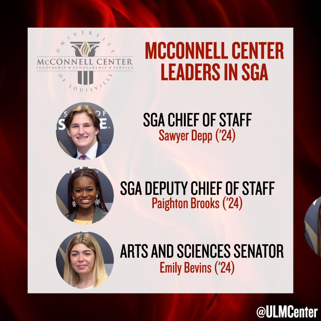 ULmCenter's tweet photo. We love our McConnell Scholar leaders π€© Congratulations to our scholars serving in Top 4, Executive Staff, and Senator positions in UofL SGA! We also have 3 scholars holding leadership positions in UofL ELSB. We are so proud of each of you! #McScholars #McLeaders https://t.co/gbSoQBi6is