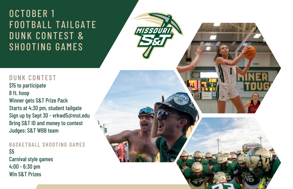 🚨ATTENTION all S&amp;T Miners🚨
This Saturday at the football tailgate WBB will hosting a dunk contest! Sign up by Friday by contacting Coach Klohmann or Coach Carter!
