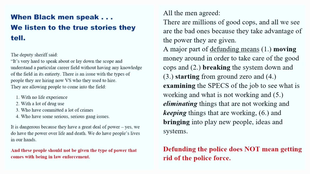 It seemed that they didn’t agree, but one was looking at the problem from the inside out, while the others were looking from the outside in. We're a think tank! Join us here in our discussions. #mondaythoughts #PoliceBrutality #DefundThePolice #AmericanVoices #Black #thinking