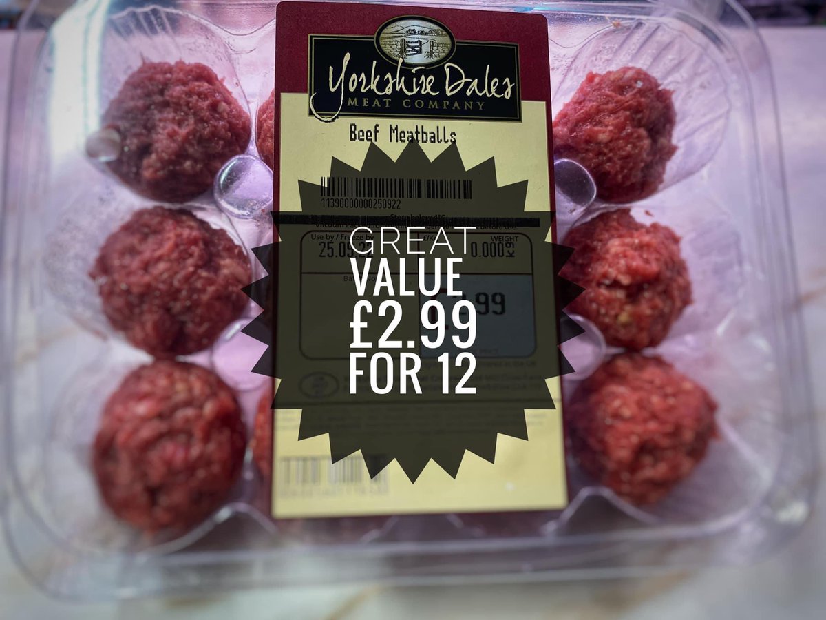 Perfect for a midweek tea…made with premium British Beef. Only £2.99 for 12. Visit our farm shop to stock up…
#millclosefarmshop
#shoplocal 
#supportlocal
#homecooking
#britishbeef
#yorkshiredalesmeat
#familytea
#meatballs