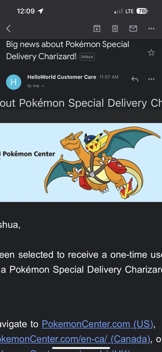 Joshua_Avina's tweet photo. @PokemonTCGDrops Btw they sending out Charizard codes! Just got mine today !! 😮‍💨😮‍💨 https://t.co/qIlfBxVKry