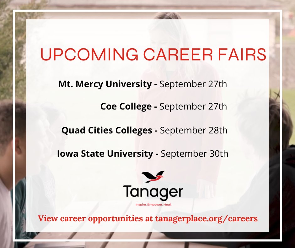 We can't wait to connect with students across the state this week and share our career and internship opportunities. Learn more about our open positions at tanagerplace.org/careers!