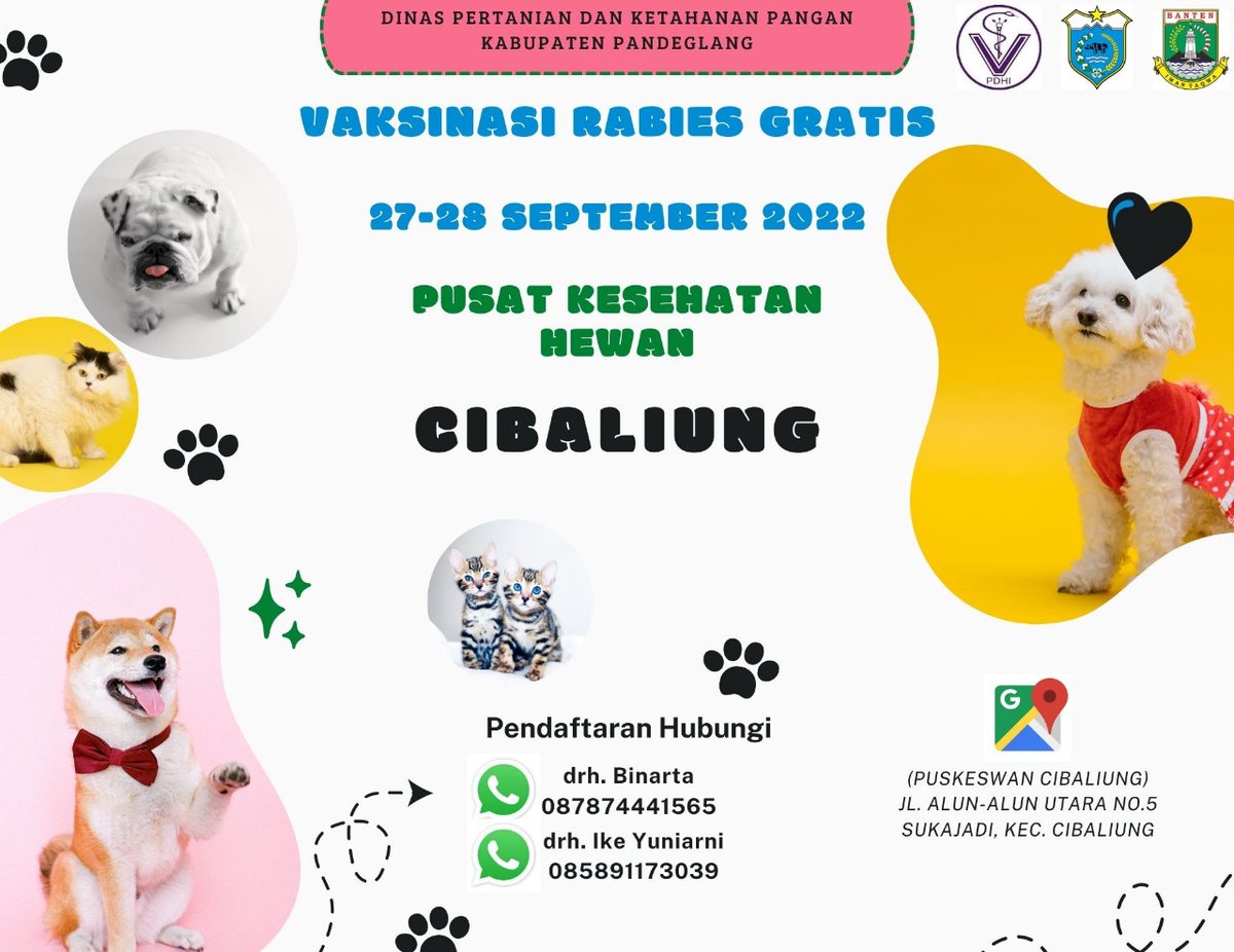 dpkppandeglang's tweet photo. Sambut HARI RABIES SEDUNIA #WorldRabiesDay2022 Dinas Pertanian dan Ketahanan Pangan #DPKP Kab. Pandeglang Kolaborasi dgn Distan @banten_pemprov &amp; @PBPDHI wilayah Banten gelar Vaksinasi RABIES gratis di Puskeswan Pembantu Cibaliung Selasa-Rabu 27-28 Sept' 2022

CC @nasirdistan https://t.co/FjVhJJLWTO