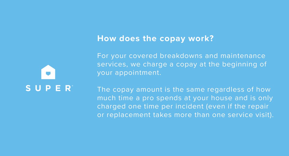 What’s a copay? It’s a standard service fee charged to send a Certified Super service tech to your home 🏡.

We take care of the rest of the costs covered by the terms of your plan. 

Learn more: bit.ly/3k3dLy0