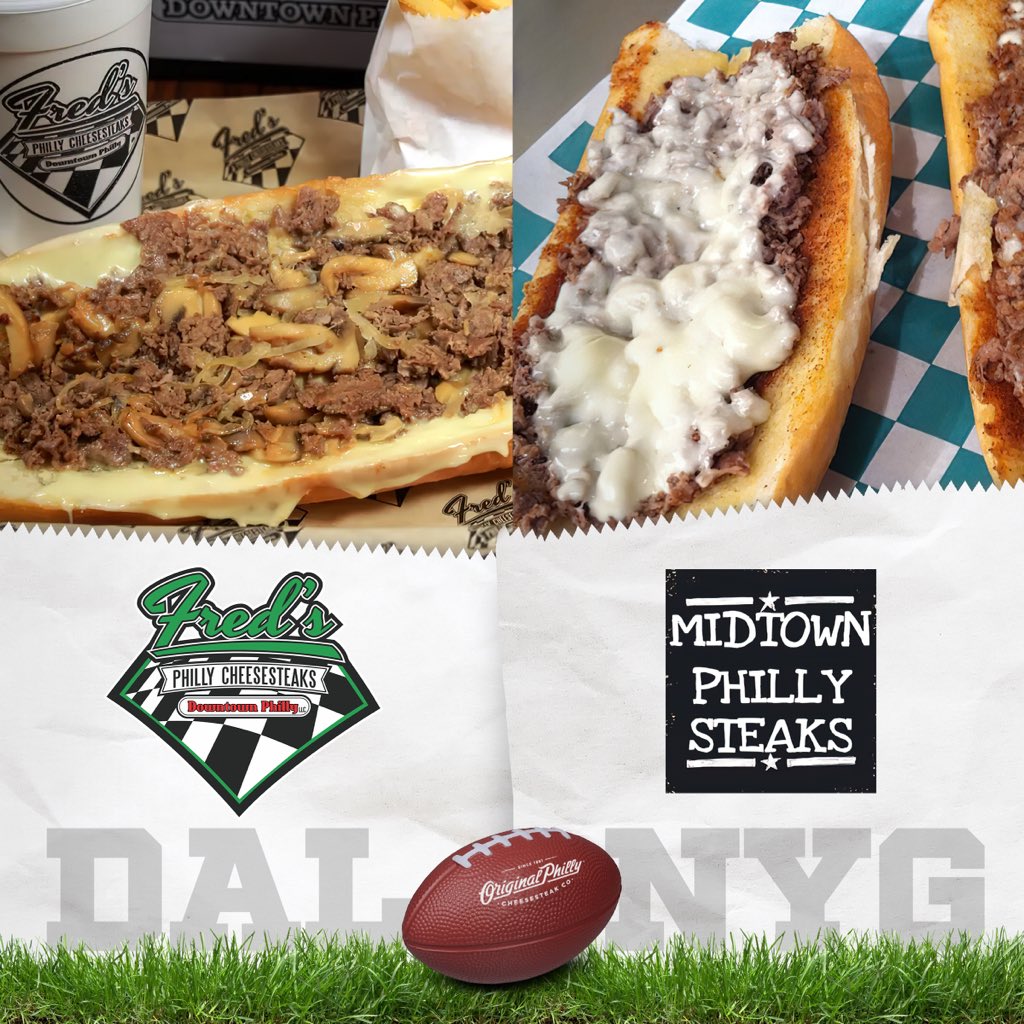 Original_Philly's tweet photo. It's football season and we're highlighting Monday Night Matchups—a salute to local cheesesteak purveyors from the cities that are duking it out in prime time. Tonight: a classic rivalry that dates back to 1960. #DALvsNYG #GameDayIsCheesesteakDay https://t.co/y7t9u5nZn1