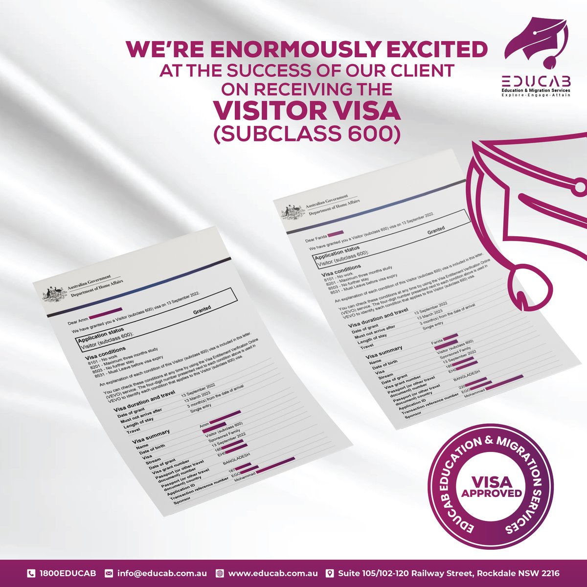 educabaustralia's tweet image. 𝐁𝐄𝐆𝐈𝐍𝐍𝐈𝐍𝐆 𝐎𝐅 𝐓𝐇𝐄 𝐃𝐀𝐘 𝐂𝐎𝐔𝐋𝐃𝐍’𝐓 𝐁𝐄 𝐀𝐍𝐘 𝐁𝐄𝐓𝐓𝐄𝐑‼️

Our five clients got #SC600 (Sponsored Family Stream) Visa in same day adding another signature at our 💯 success rate.

JUST KNOCK AWAY
🤳1800EDUCAB
📲+61 424 205 426

MARN 1801183

#educab