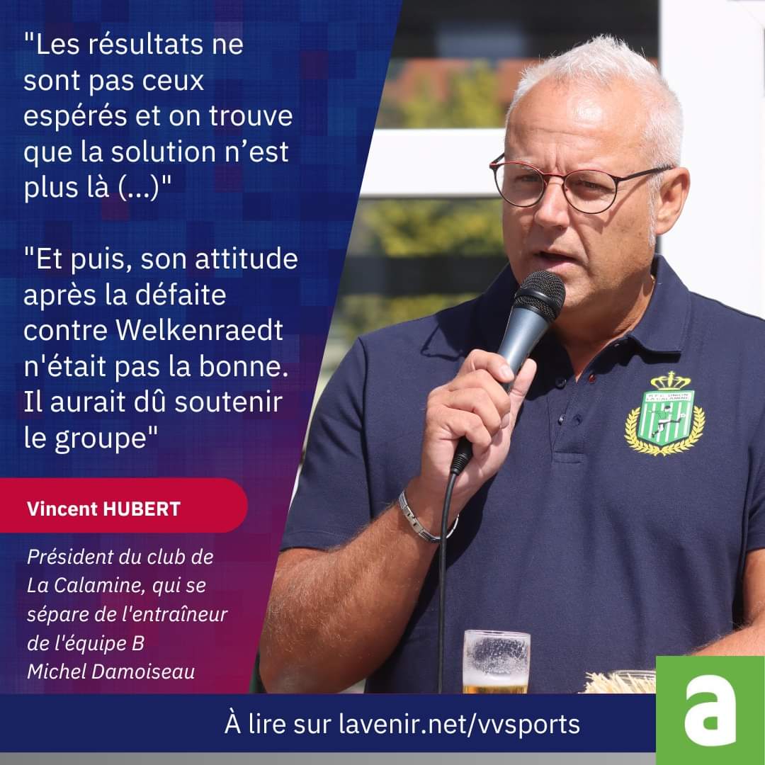 lavenirVV's tweet photo. ➡️👋🔥 L'entraîneur de La Calamine B Michel Damoiseau remercié... À lire via 👉⚽️ https://t.co/lPko4AyLu9  @lavenir_sport #P2C #Kelmis https://t.co/oakwseHPiq