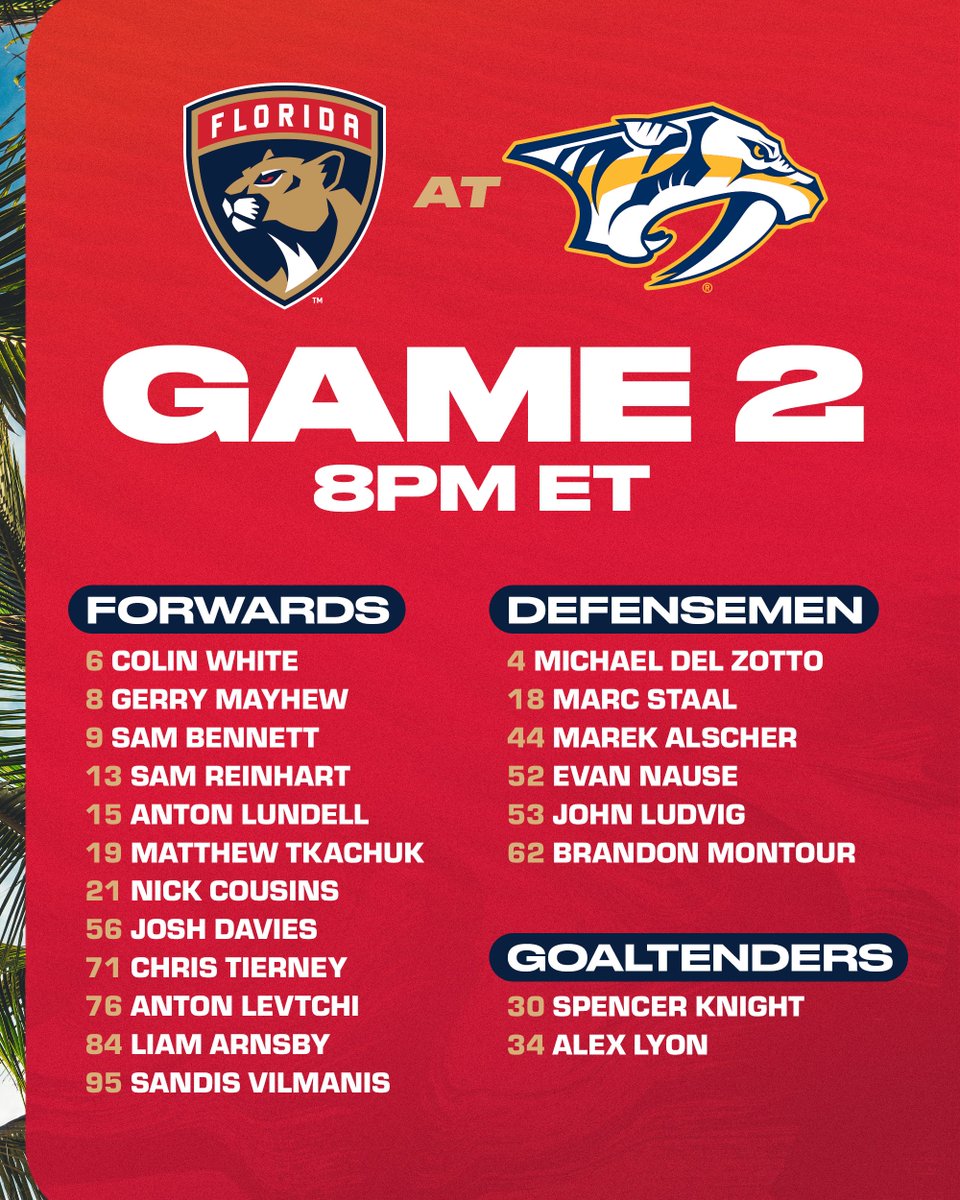 FlaPanthers's tweet image. Your game groups for tonight in Nashville!

Check back closer to puck drop for stream link.