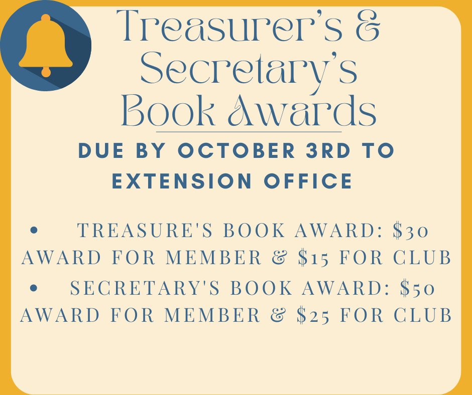green_gail's tweet photo. Club officers may submit their Treasurer or Secretary book to be judged for an award.
Also, please submit any community service activities, state awards, etc. for the honor club by this Monday, October 3rd to green.84@osu.edu https://t.co/uTuGFfKr6a