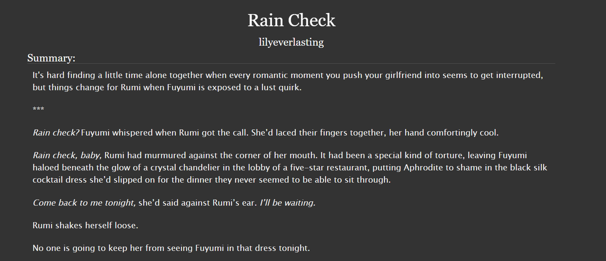 <a href="/BNHAWLWBang/">Violet Garden: A BNHA WLW Bang</a> 

archiveofourown.org/works/41932137…