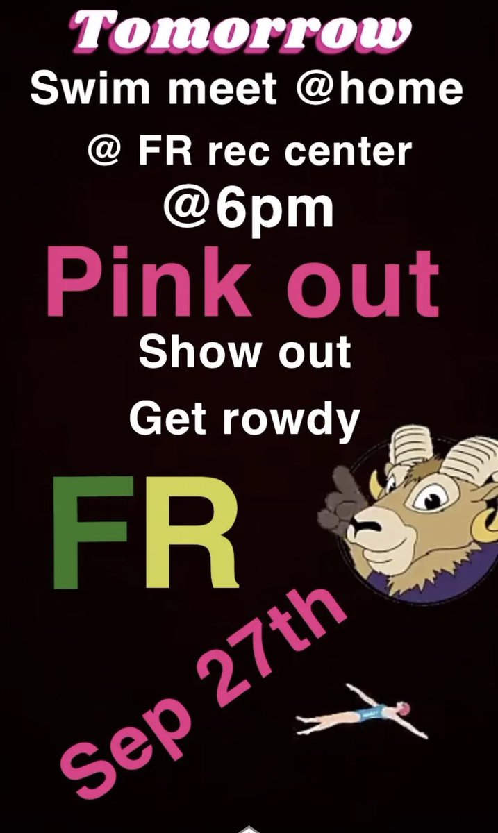sms_rams_swim's tweet photo. In case you haven’t heard, there is a big rivalry meet happening tomorrow for the Varsity Lady Rams vs ❌uron. Wear pink, and be loud! https://t.co/gWQaWLzIYm