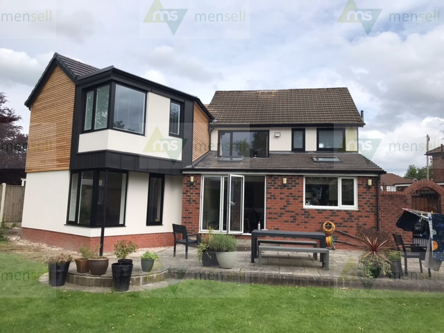 Mensell_LTD's tweet photo. Manchester area, white rendering and Siberian larch cladding makes a perfect soup :) https://t.co/Way4eNQv3b