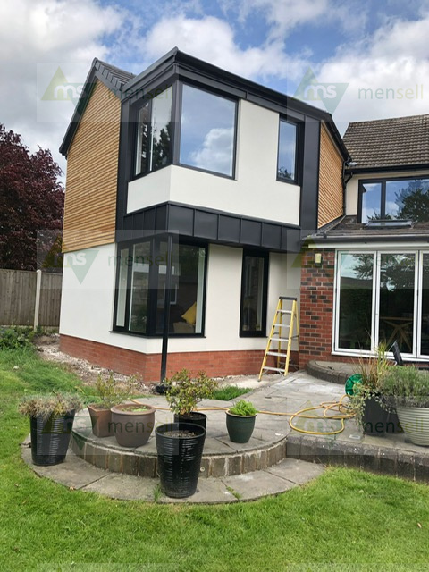 Mensell_LTD's tweet photo. Manchester area, white rendering and Siberian larch cladding makes a perfect soup :) https://t.co/Way4eNQv3b