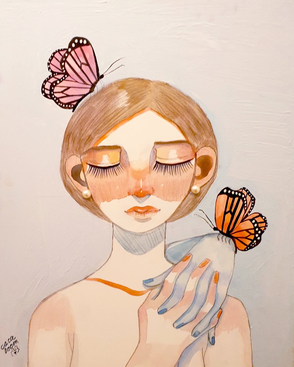 After a lot of practice and research, I found that I am good at creating portraits of women. I tried to paint on canvas with watercolors, and then successfully exhibited my works with other artists. I was very happy to participate in the exhibition for the first time.
🧵(2/4)