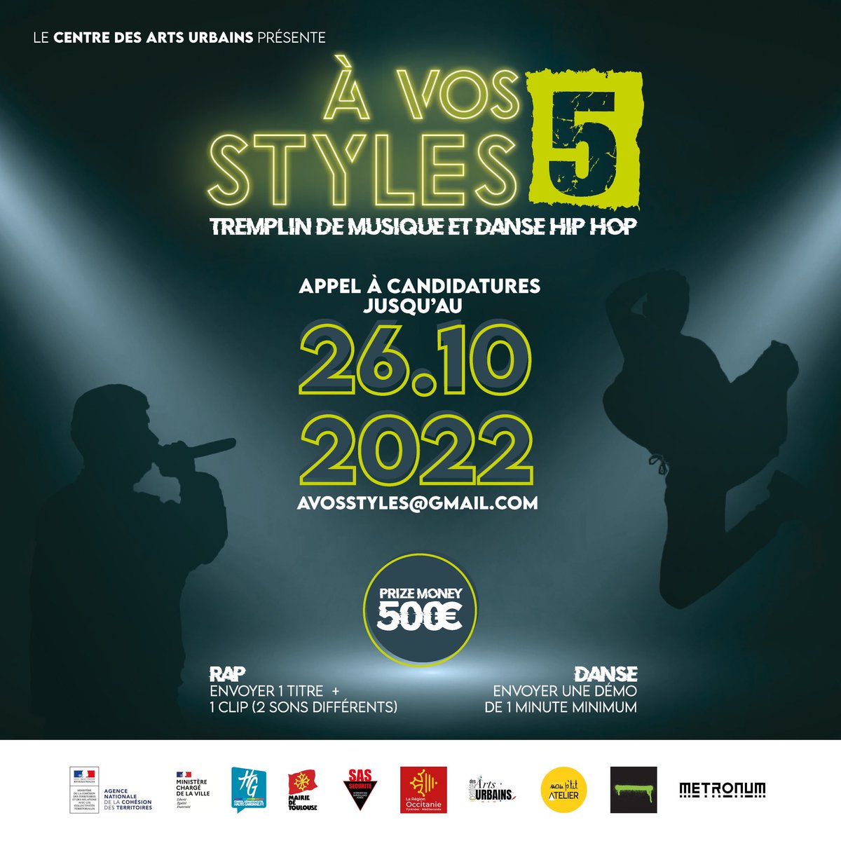 CDAU_31's tweet photo. Salut à tous !👋
C'est reparti pour la 5ème édition du tremplin hip-hop À VOS STYLES🔥
L'appel à candidature est lancé !
Vous avez jusqu'au 26 octobre à minuit pour envoyer vos candidatures à l'adresse suivante ➡️ avosstyles@gmail.com
⚠️Toutes les infos sont sur l’affiche ! https://t.co/RQZEnxKCOy