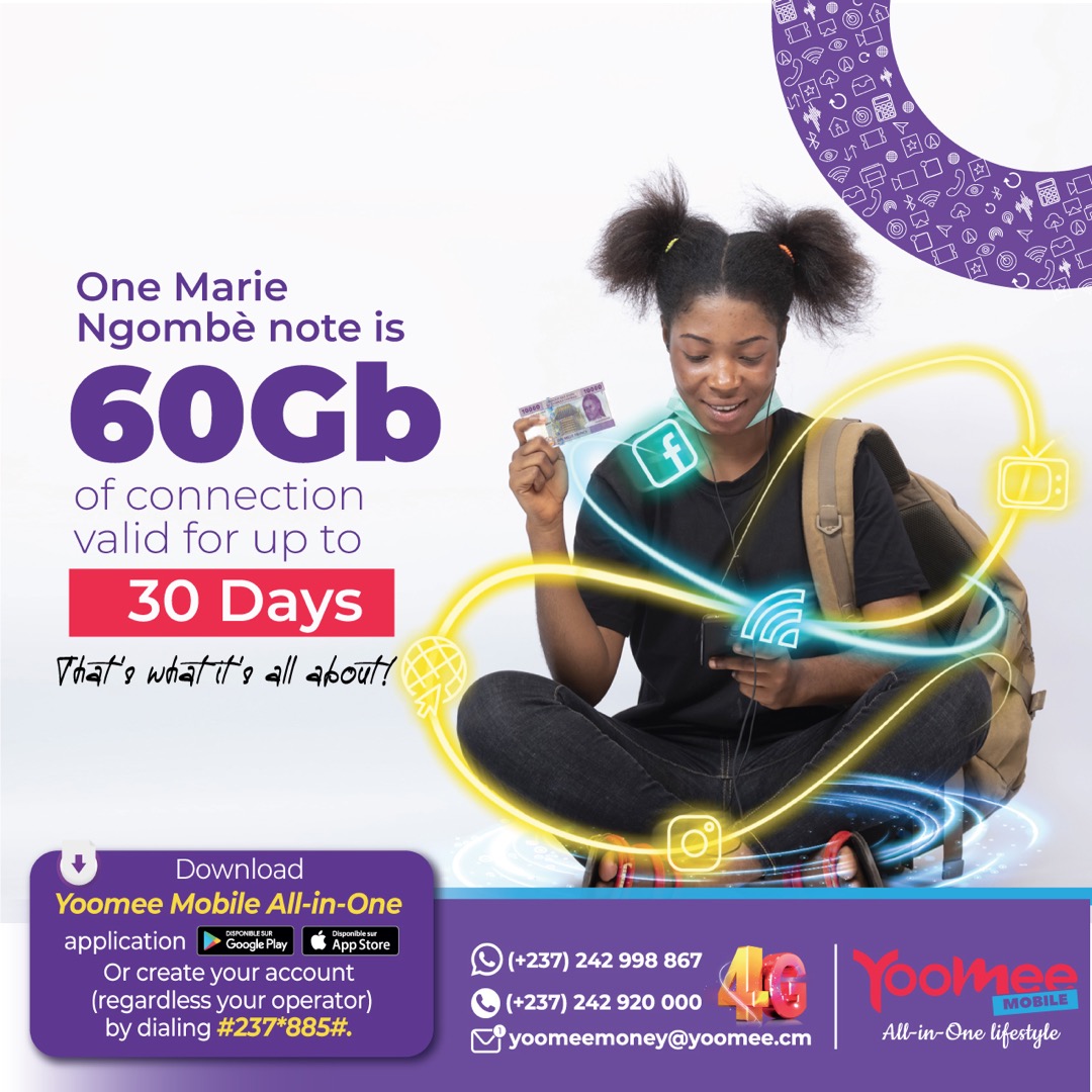 Yoomee_mobile's tweet photo. Un seul billet de 10.000 FCFA vous suffit pour profiter de 60Go de connexion pendant 30 jours. Activez votre forfait #CrazyHighSpeed et surfez en toute tranquillité.
#YoomeeMobile #CrazyHighSpeed #MarieNgombe https://t.co/Te0ARhBRl1