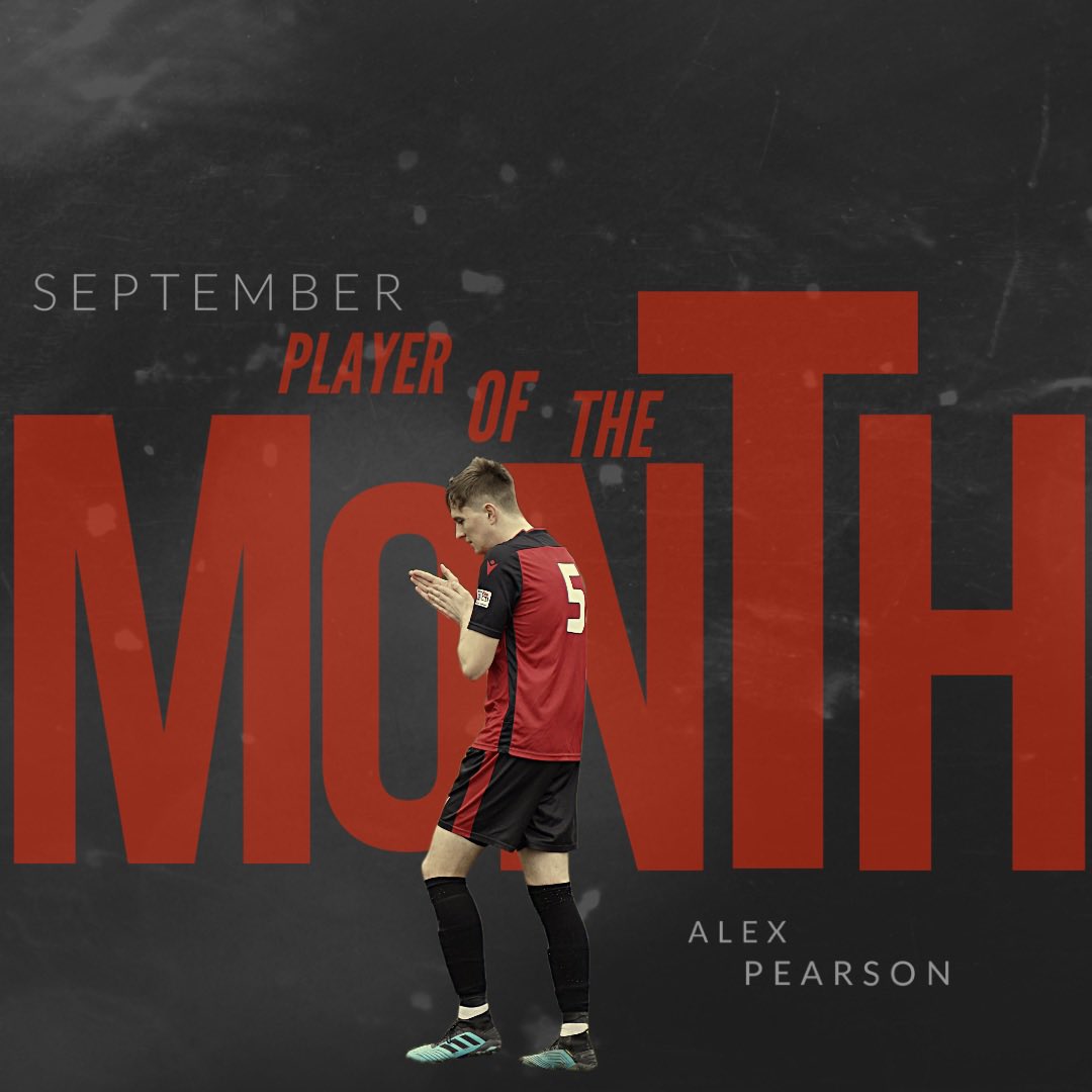 Our Player of the month <a href="/A1exPearson/">Alex</a>. 4 Games, 3 Goals and 1 Clean Sheet. 🔴⚫️