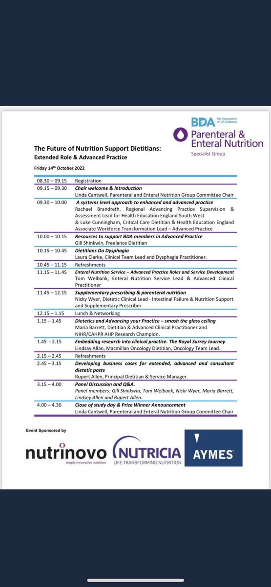 Are you interested in extended roles and advanced practice in dietetics and nutrition support ? Don’t miss out this great study day ! @BDA_PENG @bda_renal @BDA_Events @BDA_Dietitians book here : bda.uk.com/events/calenda…