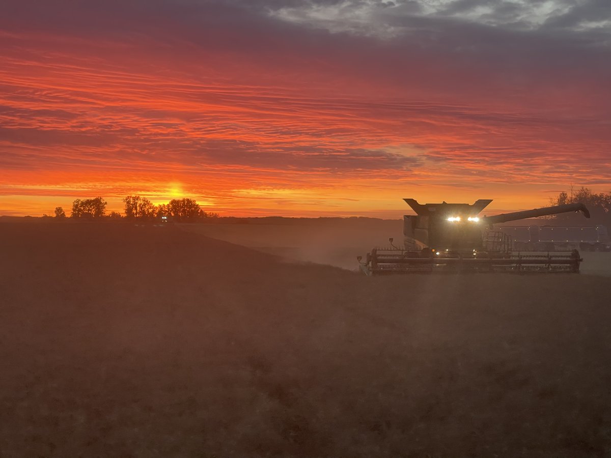 LindgrenSeeds's tweet photo. A few days down due to weather but finally back in the fields. Canola going down

#LandOfTheLivingSkiesLivingUpToTheName
#Harvest22
#AgTwitter
#Sunset https://t.co/mgXBynTf3m