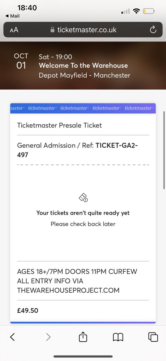 Lewis98Hendry's tweet photo. Selling 1 warehouse project ticket 1st October - Welcome to the warehouse. Just want what I paid  #whp #warehouseproject #ticket https://t.co/wyQauZiaAZ