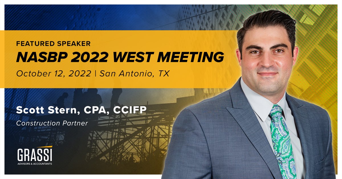 GrassiAdvisors's tweet image. As one of the largest #construction accounting firms, Grassi partners with countless #sureties to help clients find success. Next month, we’ll be showing our support at the @nasbp 2022 West Conference as Construction Partner Scott Stern presents. nasbp.org/2022westmeetin…