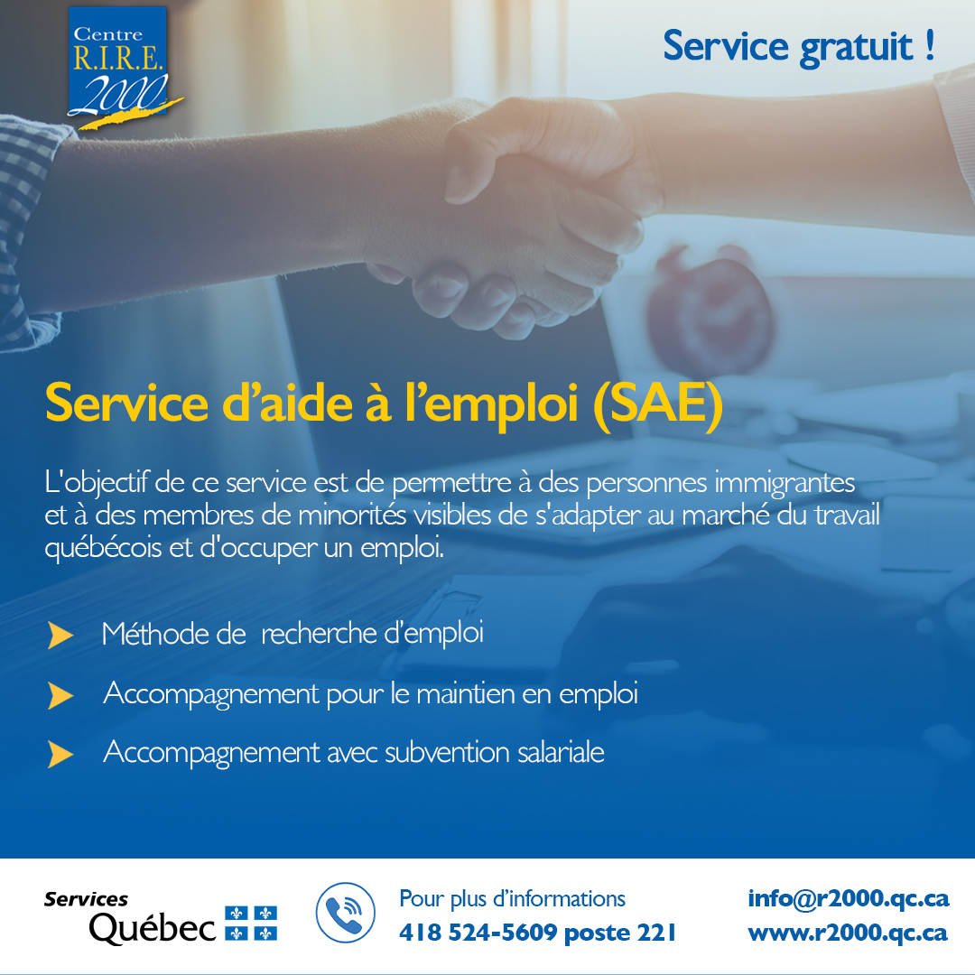CentreRIRE2000's tweet photo. 🔹🔸 Êtes-vous à la recherche d’un emploi ? Souhaiteriez-vous occuper un poste en adéquation avec votre profil professionnel ?  🤔

👉 Ce service que l’on vous propose est fait pour vous !  
Contactez-nous pour plus d’informations.  

Financé par : @ServicesQuebec https://t.co/8Ty5gkr0pk