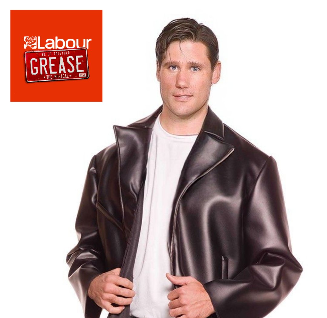 LabourProds's tweet image. First up, it's our very own Danny Zuko: @Keir_Starmer!! This is Keir's first lead role in a Labour Party Production, and he is said to be 'Absolutely over the moon'.