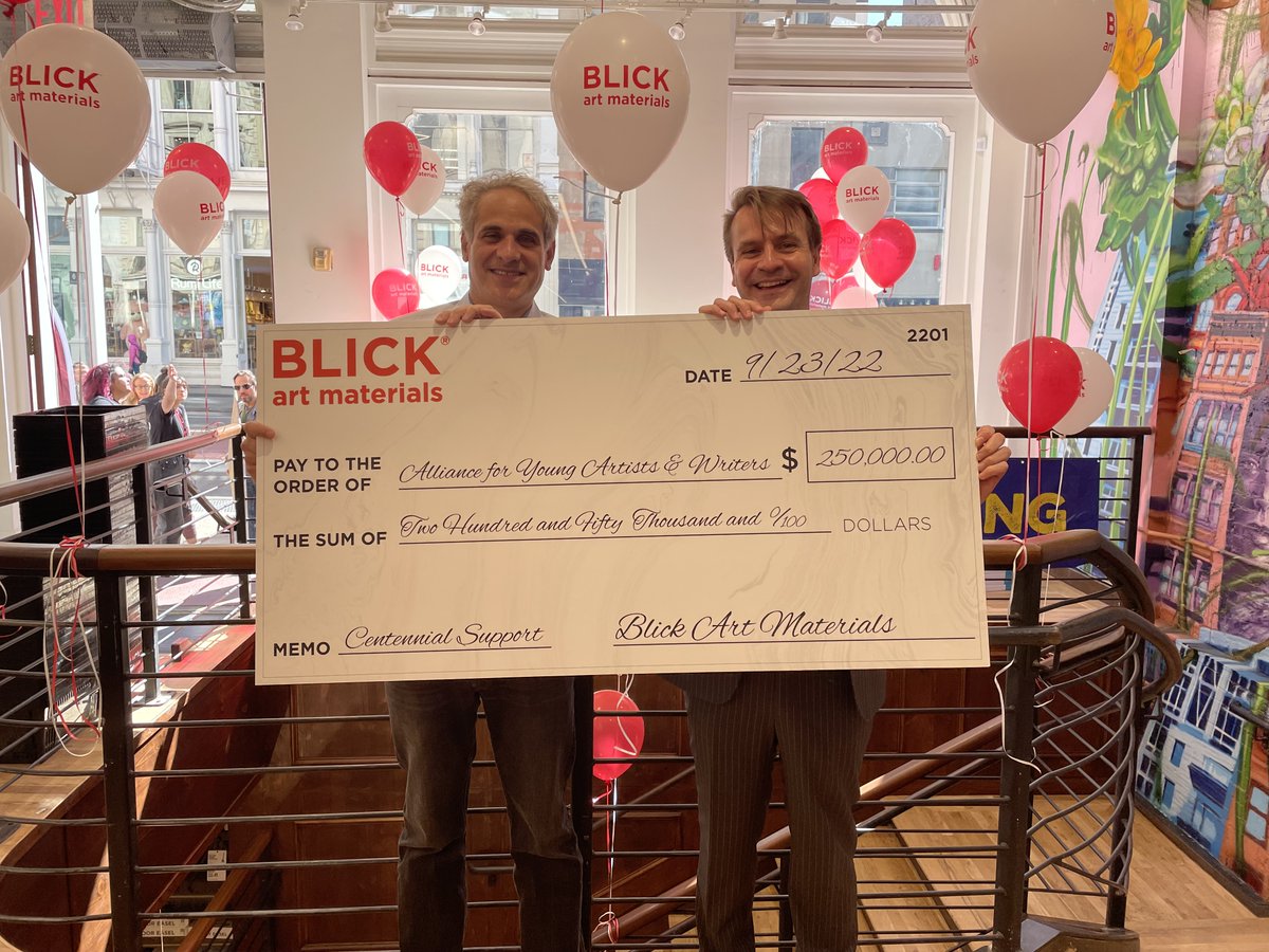 artandwriting's tweet photo. The grand opening of @Blick_Art 's newest retail store in NYC was a blast! We are so grateful for their generous gift of $250,000 to honor the Scholastic Awards’ Centennial! #blickartmaterials #blickstores #blicksohonyc #createwithblick https://t.co/xbfmbxDSlb https://t.co/VkdpWlQax1