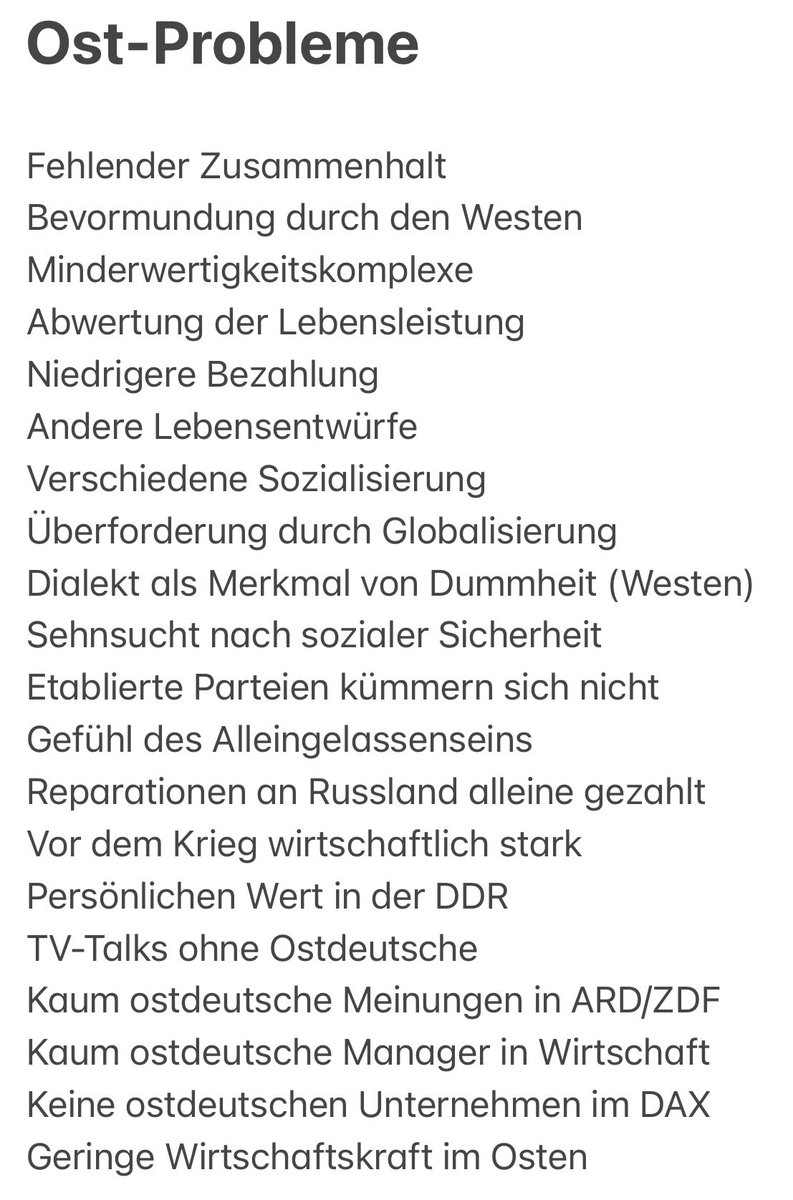dirk_adam's tweet image. Habe mal ein paar #Ostprobleme aus Sicht eines Ossis (Ich) aufgeschrieben. Gerne Punkte hinzufügen, wenn Ihr was habt. #Ostdeutschland PS: Vieles  davon spielt im Narrativ aus westdeutscher Sicht kaum bzw. keine Rolle. #Sachsen #Thüringen #SachsenAnhalt #Brandenburg #MeckPomm