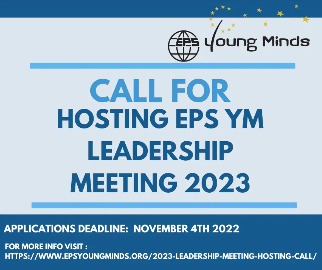 The call for applications to host the EPS YM Leadership Meeting has opened!
Find all the details on the EPS YM website: 
epsyoungminds.org/2023-leadershi…

We are looking forward to receive your application!
