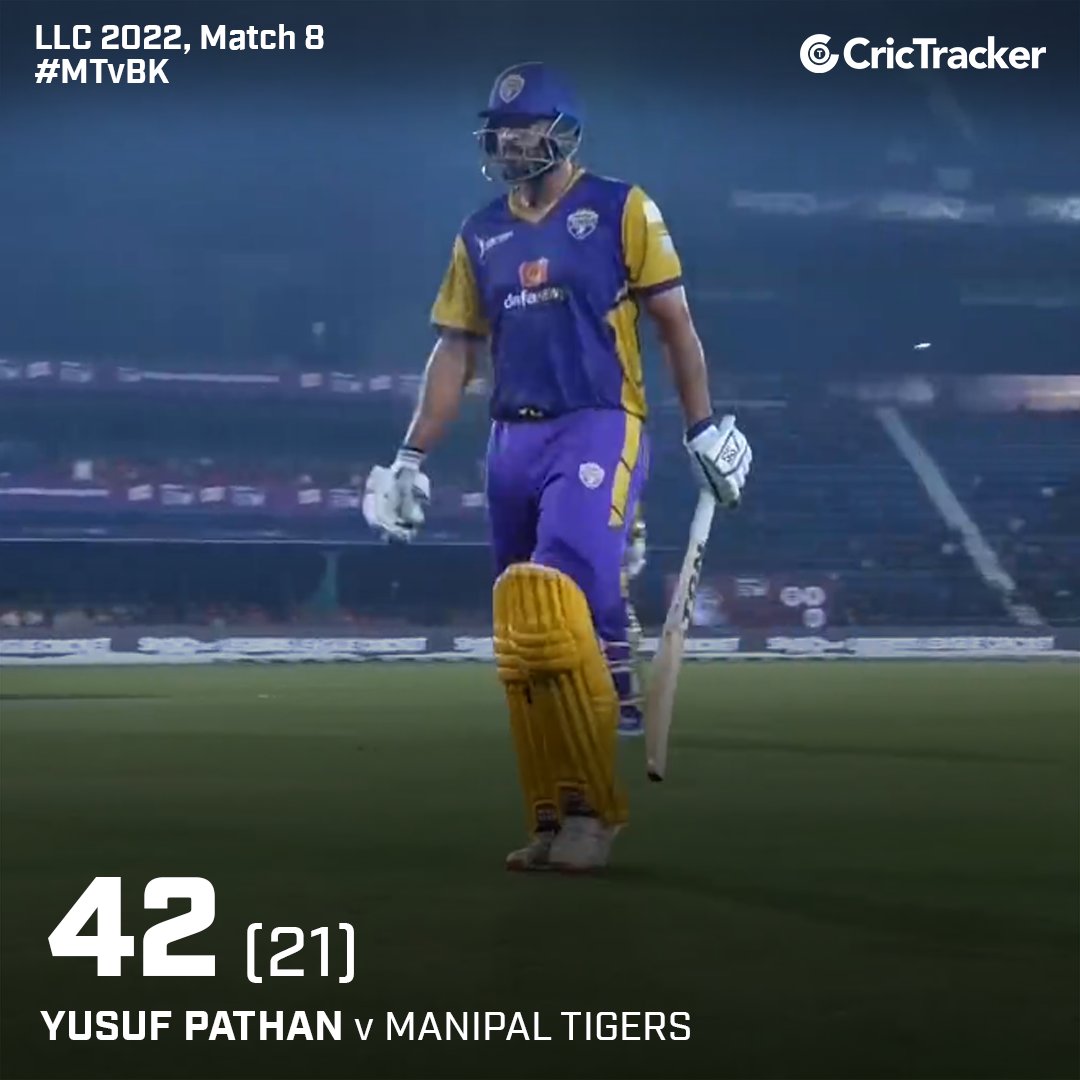 Cricketracker's tweet photo. A great innings from Yusuf Pathan comes to an end.
📸: Disney+Hotstar
@iamyusufpathan | #MTvBK https://t.co/EVEUKYxUPP