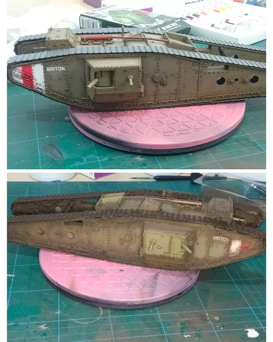 podcast_micro's tweet photo. Callum's work on his MkIV tadpole. I think @justmakingconv2, @Plasticmodelmo1 and @PossePodcast can attest, turning a clean model muddy can be a rewarding finish https://t.co/sPUE3x7DhY