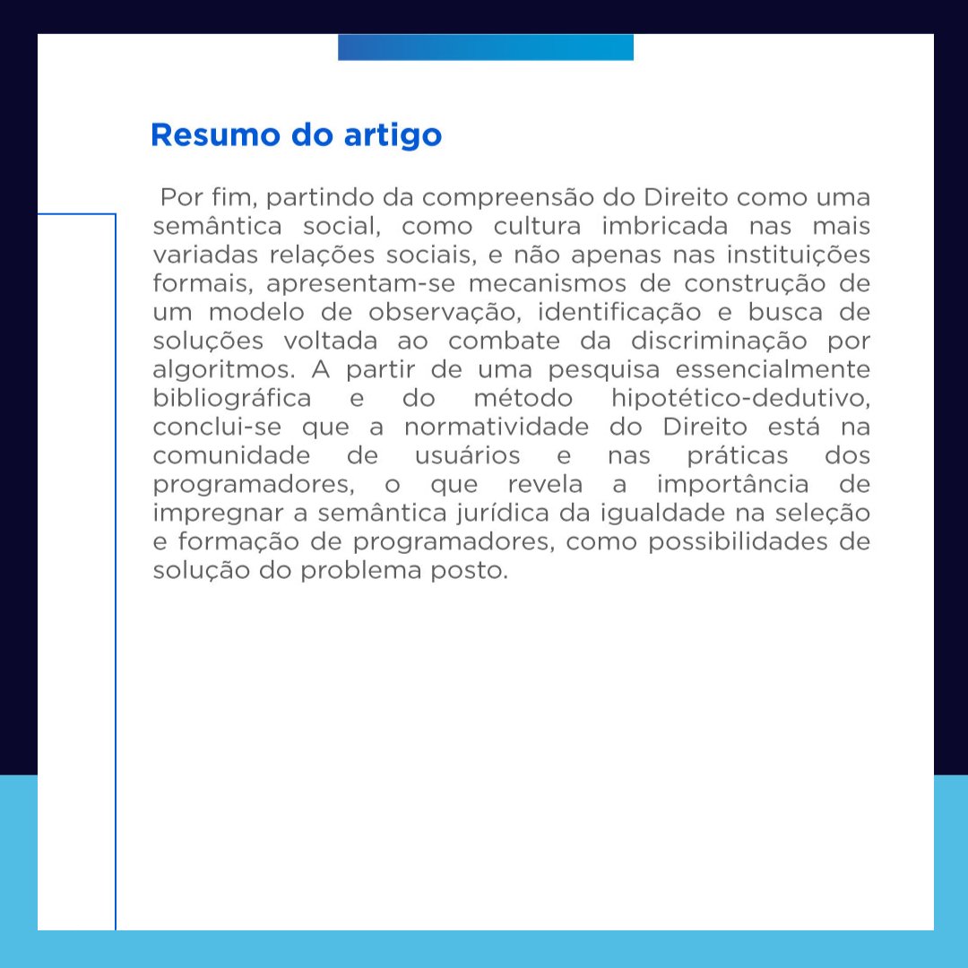 O artigo compõe o Dossiê Temático 'Inteligência Artificial, Ética e Epistemologia' organizado pela Professora Dra. Miriam Wimmer (IDP/DF) e pelo Professor Dr. Danilo Doneda (IDP/DF).

📚 Para ler o artigo na íntegra, acesse: doi.org/10.11117/rdp.v…