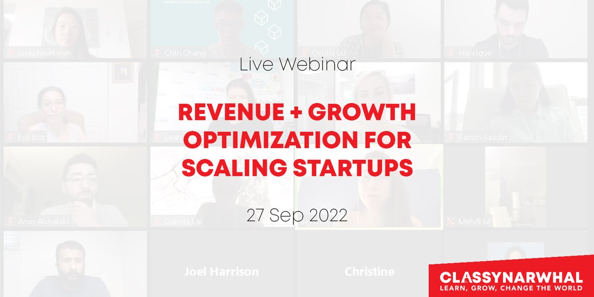 How can you shorten your sales cycle? Increase customer spending? Frequency of purchase? What is the optimal price?

Join me tomorrow for a Live Webinar + Discussion. Find the right session for you here: ow.ly/3S7h50KrIZS

#scaleup #growth #revenue #startups