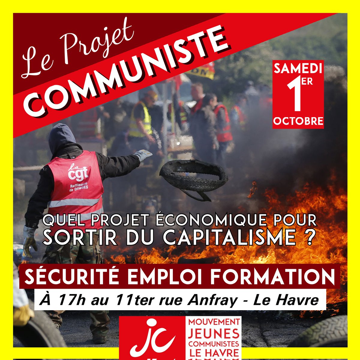 Les Jeunes Communistes du Havre tiendront ce samedi 1er octobre une formation et un débat sur la "Sécurité Emploi Formation", projet économique des communistes pour sortir du capitalisme. 

Événement ouvert à toutes et à tous.
Rendez-vous à 17h au 11ter rue Anfray !
#lehavre