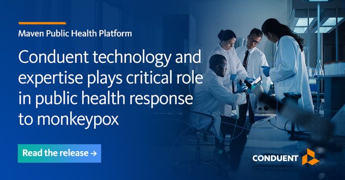 ConduentGovServ's tweet photo. Conduent’s Maven Disease Surveillance and Public Health Platform and epidemiologist team deliver comprehensive support to more than 50 public health programs worldwide. The platform has been integral in managing diseases such as COVID-19 and monkeypox. https://t.co/AFZEJPmI4R https://t.co/Lm9WdL1Xoo