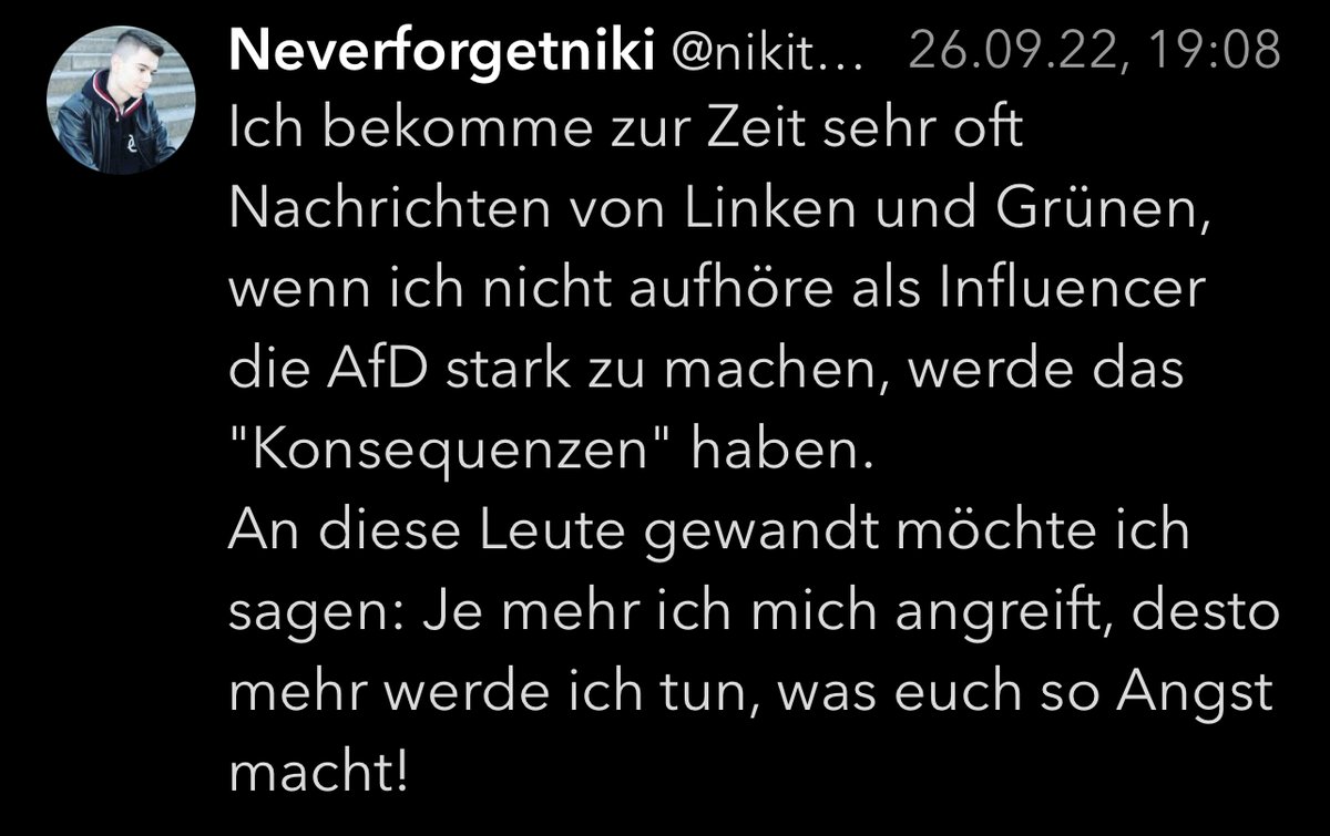 KnuspaFritte's tweet photo. Er wird machen was uns Angst macht?

Also haut #SchimmelNiki noch mehr #BettelTweets raus? Kassiert er die Follower richtig ab?  Wenn das die Rechtsextremen Bekannten sehen.

Niklas Lotz FREIWILLIGE ZUWENDUNGEN

@nikitheblogger #Neverforgetniki #AfDSprechpuppe #NikiSchreibtKacki https://t.co/KGL0n7U3OO