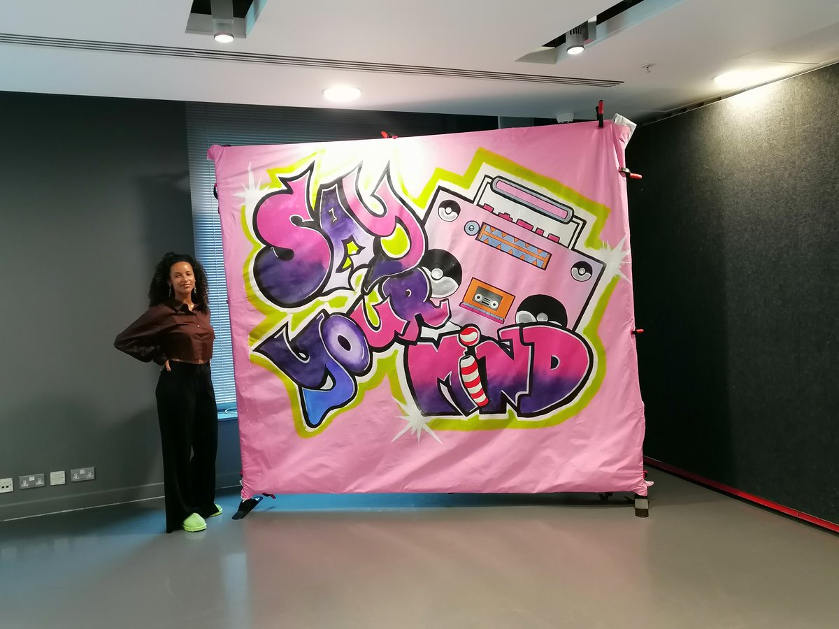 EsmeeWA's tweet photo. Thank you @kelechnekoff for the laughter, joy and singlet tearing @SayYourMindPod live show at @Sadlers_Wells....AND for my first art commission 💜!! https://t.co/JlTFAG9Gdv