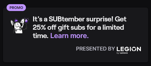 ElClubModerado's tweet photo. 🔴 NOVEDADES DEL SUBTEMBER🔴

Del 26 al 30 de septiembre las suscripciones regaladas costarán un 25% menos, sin limite de regalos. Da igual si se quiere regalar a un usuario en especifico o regalar a la comunidad.

¡Daros prisa que se acaba pronto!

#ElClubModeradoInforma https://t.co/3riWL8zyWf