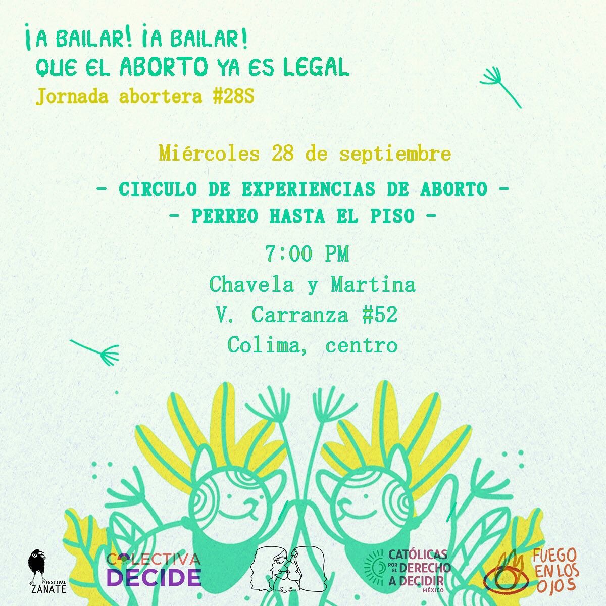 DecideColectiva's tweet photo. ¡A bailar! ¡A bailar! Que el Aborto ya es legal

Regresamos a las calles, porque la lucha por nuestros derechos sexuales y reproductivos sigue, las reflexiones y los encuentros.
Anunciamos con mucho gusto nuestras jornadas y el estreno de @hayalgo_documental en Manzanillo https://t.co/gmL0MnIJLD