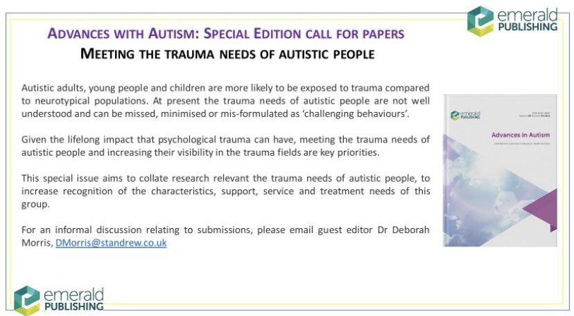 dr_treisman's tweet image. Just seen this call for papers around trauma and autism and thought might be of interest to some people so sharing on here